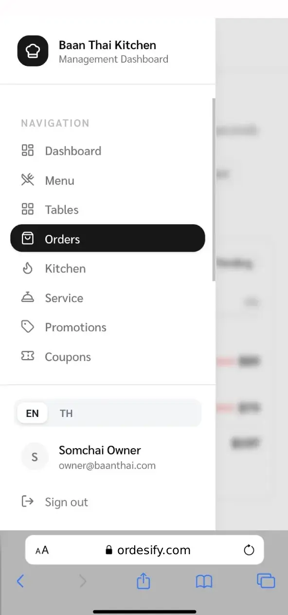 Mobile food menu