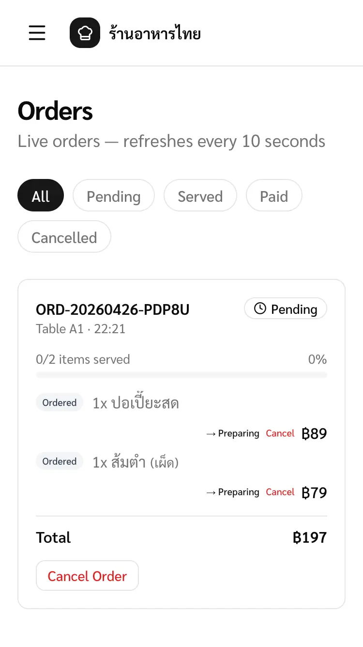 Order screen